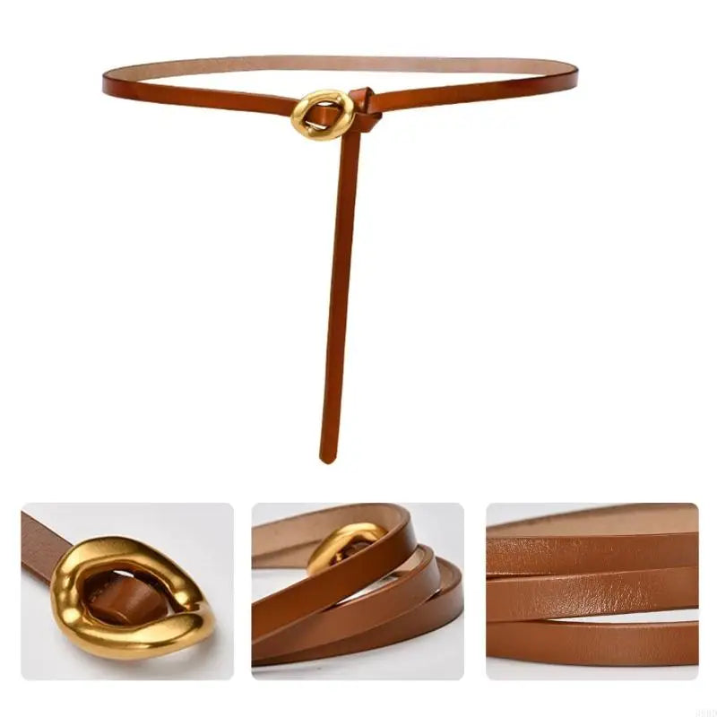 652F Selfknotted Thin Belt Aesthetic Leather Belt Waistband Decorative Skinny Belt for Shirt Dress Elegant Office Formal Belt