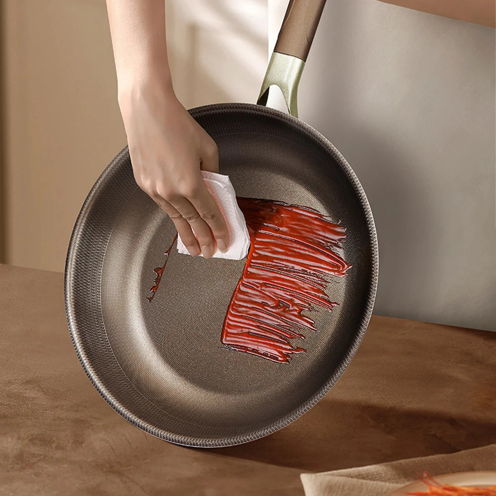 Non-stick Wok Frying Pan Titanium Stainless steel Uncoated Home Induction Gas stove Universal Skillet Saucepan Kitchen Cookware