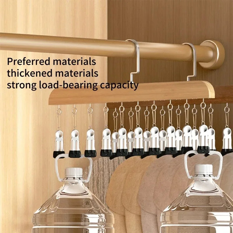 Pants Hanger with 10 Clothespins Space-Saving Closet Organizer for Hats Ties Belts Underwear Skirts Portable Home Dorm Storage