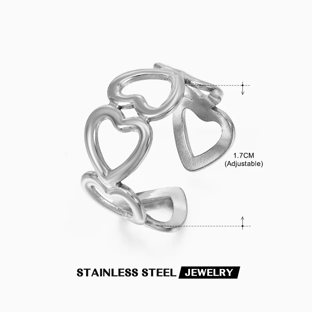 2023 New Gold Color Stainless Steel Finger Ring Minimalist Metal Heart Love Opening Ring for Women Girls Party Jewelry Gift