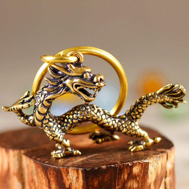 Chinese Beast Dragon Phoenix Statue Bronze Figurine Ornaments Antique Copper Mythical Animal Miniature Home Decoration Crafts