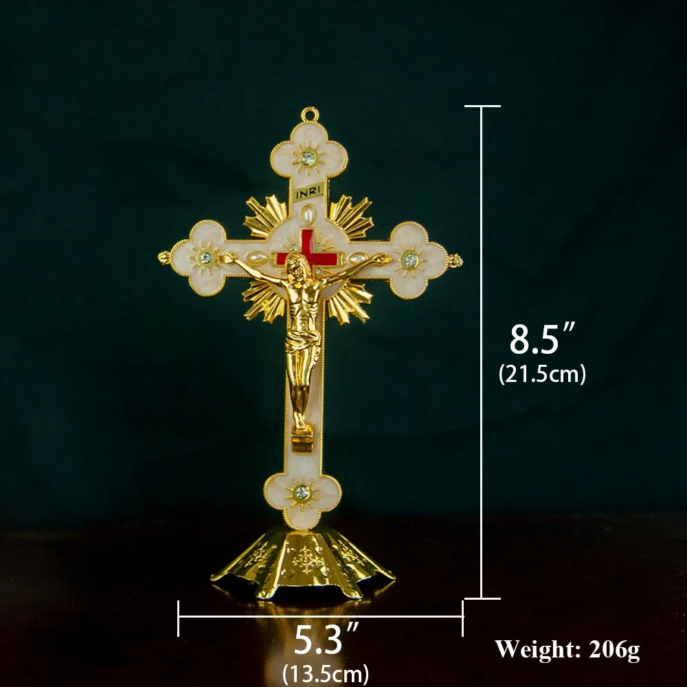 Religious Vintage Catholic Jesus Cross with Stand - Standing Crucifix for Home Decor