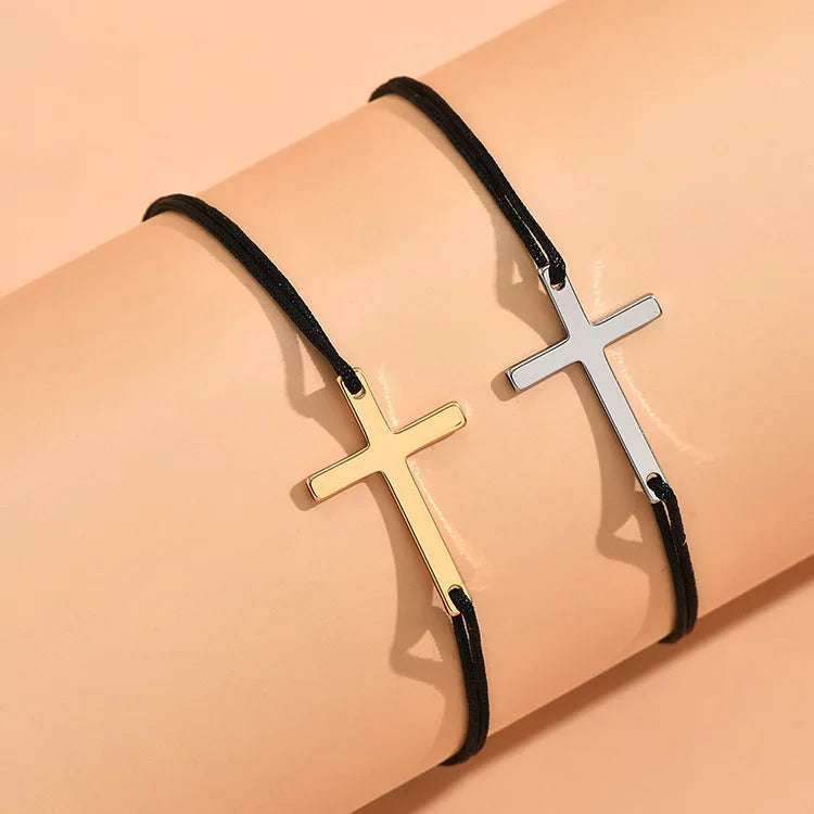 Simple Alloy Cross Wax Rope Couple Bracelet A Pair of Male and Female Hand Ropes  bracelets  jewelry