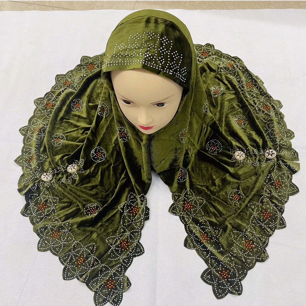 2024Fashion Muslim Cap For Women Beaded Hijab Muslim Turban Female Head Wrap Shawls and Wraps Foulard Femme 60*80Cm