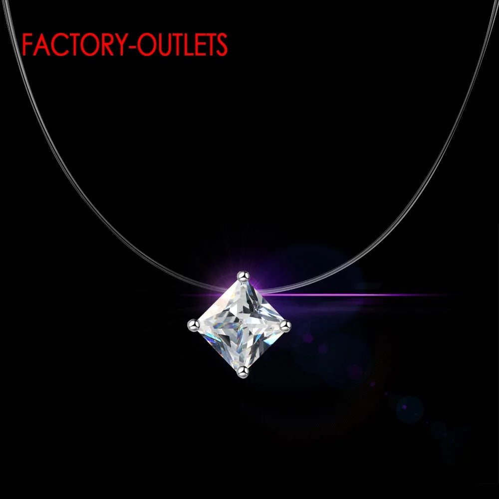 Big Sale 925 Sterling Silver Chokers Necklace Cubic Zircon Pearl CZ Round Heart Cross Moon Square Transparent Fish Line Jewelry