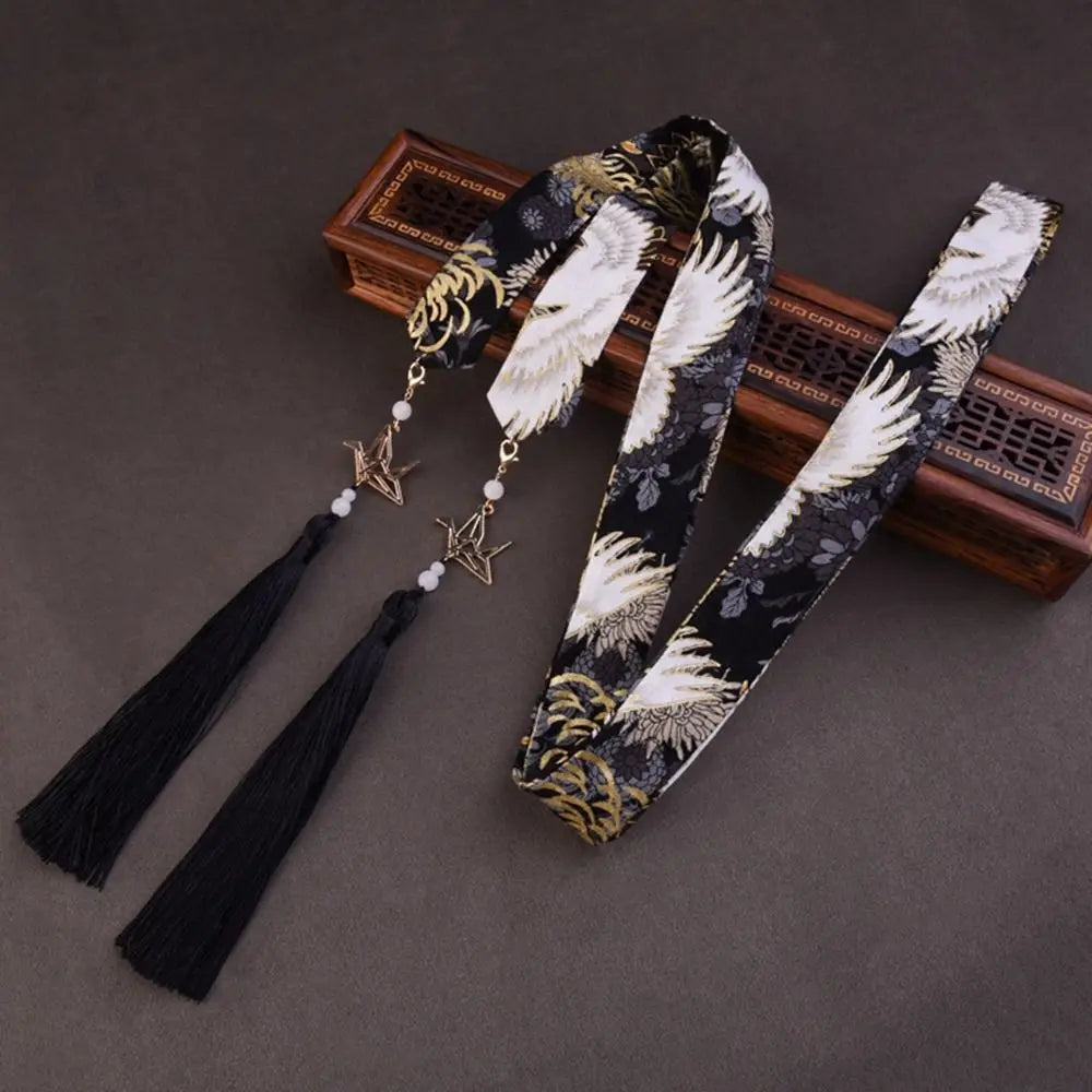 Ribbon Cloth Crane Fringed Hair Rope Ancient Style Hair Band Ancient Headband Hanfu Hair Accessories Chinese Style Headwear