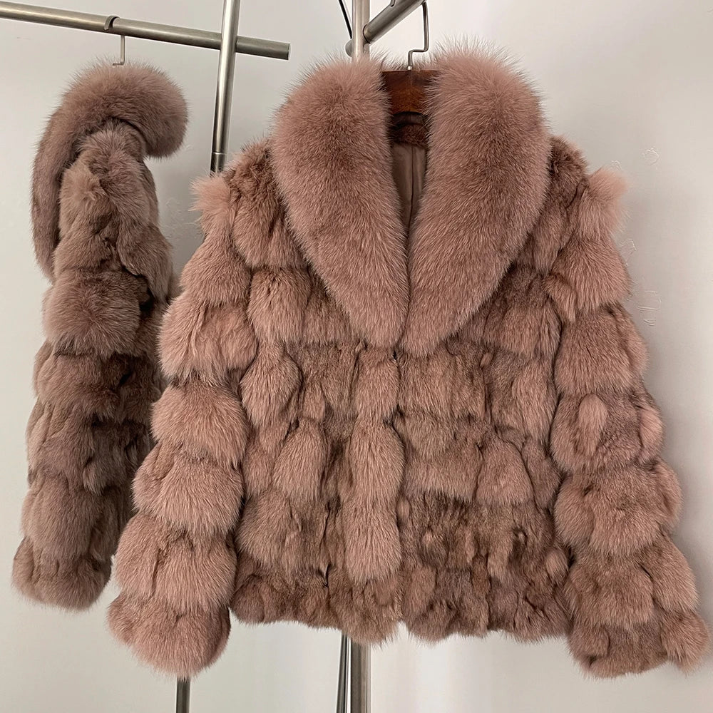 MENINA 2025 Winter Jacket Women Real Fox Fur Coat  Natural Fox Fur Collar Outerwear Thick Warm Sleeve Fashion Streetwear