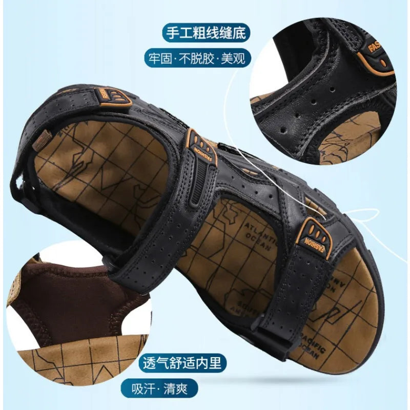 Designers Men's Sandals Luxury Genuine Leather Men's Sandals   High Quality Soft Casual Sandals for Men Beach Hiking Men's Shoes