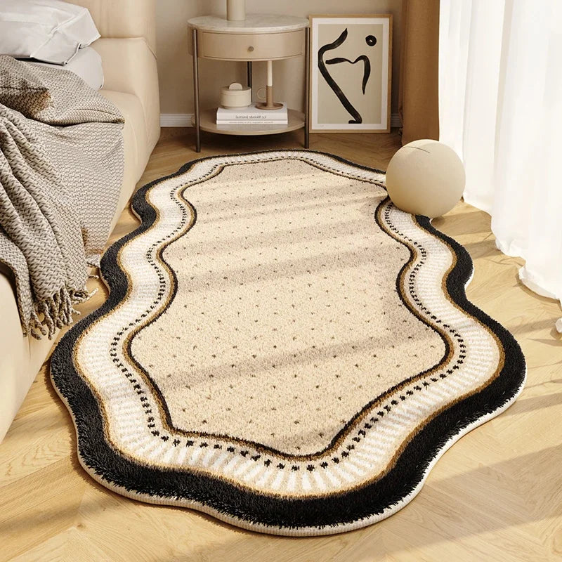 Cream Style Special-shaped Bedside Carpet Line Color Block Geometric Carpets Irregular Decorative Rug Comfortable Bedroom Rugs