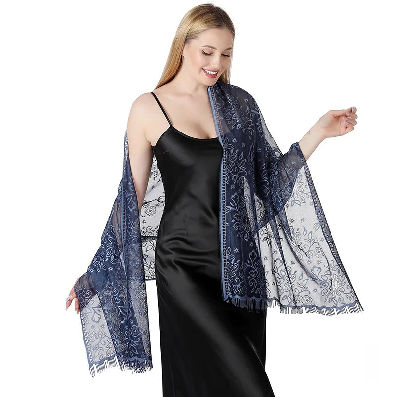 Pure Color Floral Mesh Lace Shawls for Women Evening Dresses Shawl Bridal Bridesmaid Wedding Boleros Lady Party Capes Wraps