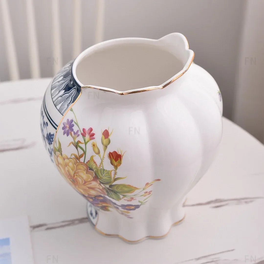 Latest Fashionable and Versatile High End Taste Chinese Western Combination Ceramic Vase Living Room Decoration