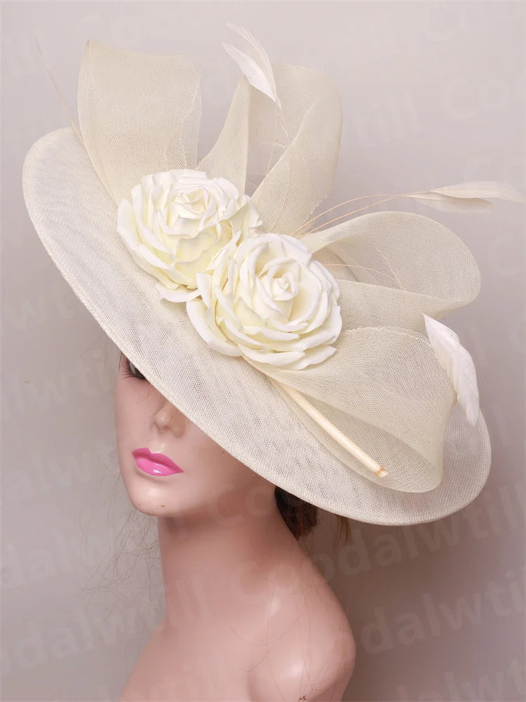 Elegant Women Church Derby Big Fascinator Hat Formal Dress Church Headpiece Bride Femme Marriage Chapeau Cap Flower Millinery