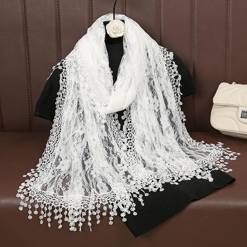 Solid Embroidered Lace Printed Scarf Muslim Hijiabs Fringed 5cm New Style Prayer Shawl 2024 188*55cm