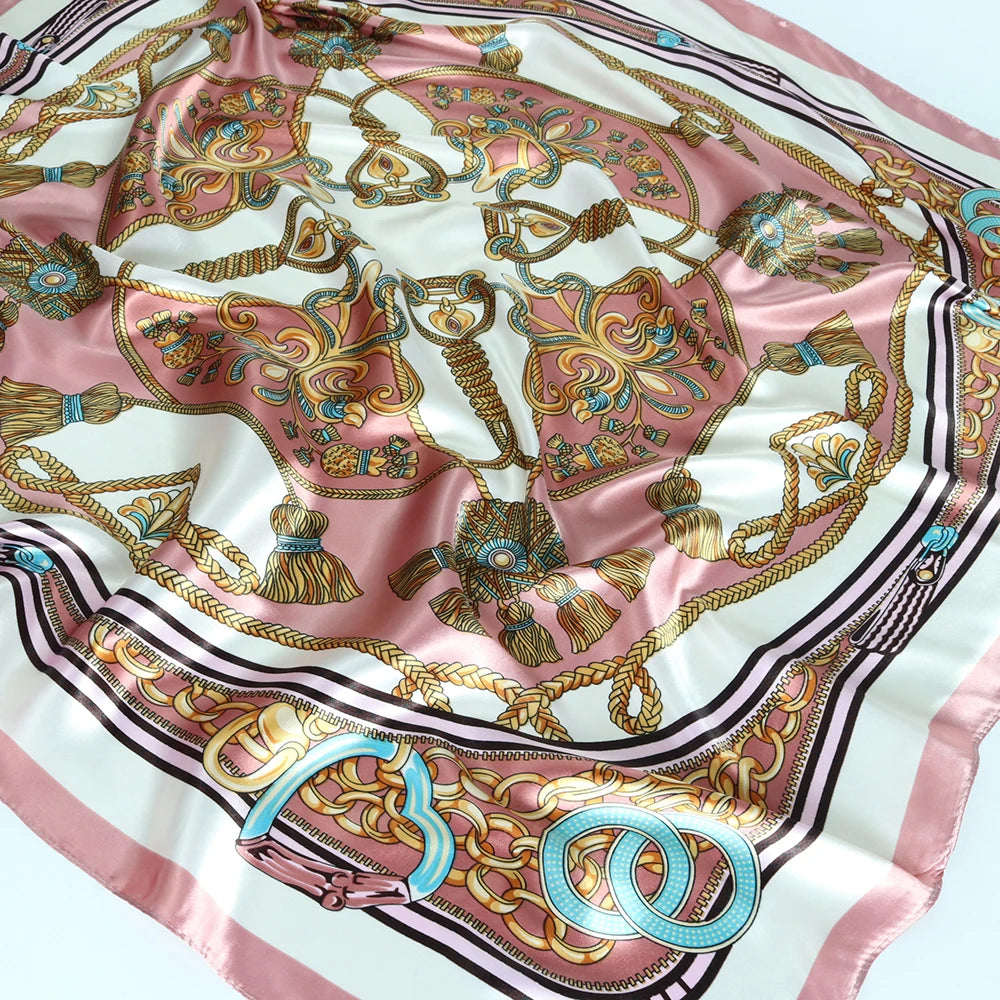 Silk Head Scarf Women Luxury Fashion Hair Scarve Summer Foulard Femme Satin Shawl Kerchief 90cm Square Headscarf Bandana Cheveux