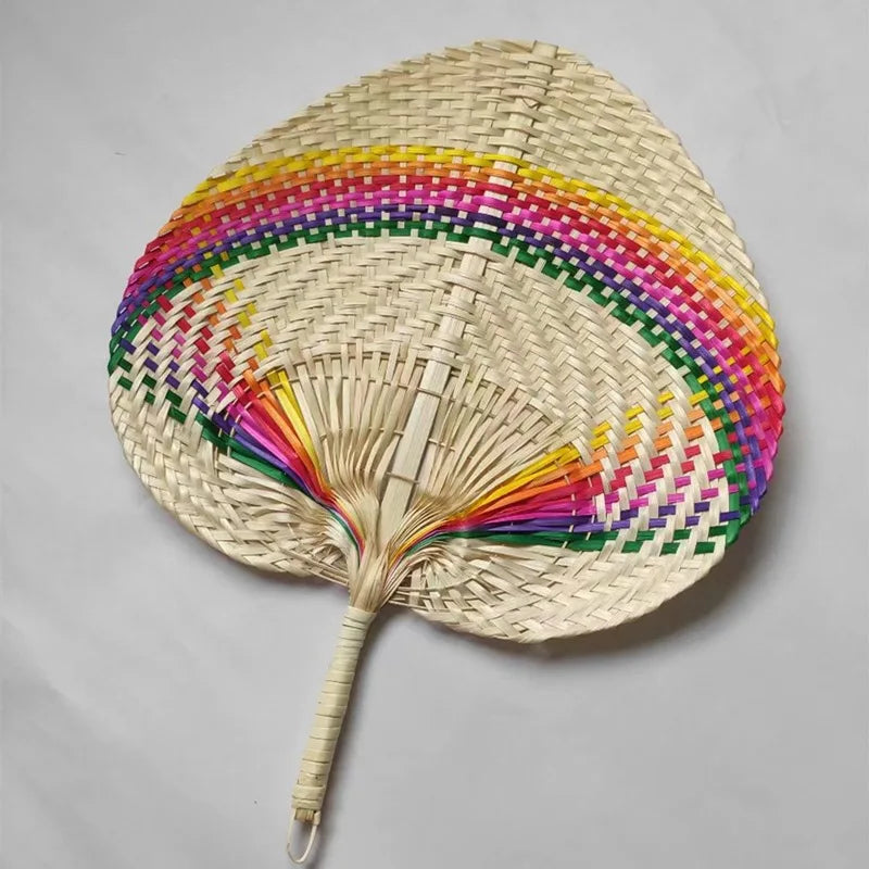 1pc Natural Bamboo Raffia Hand Fan Summer Cooling Supplies Hand Colored Woven Fan Farmhouse Wall Decoration Wedding Party Gift