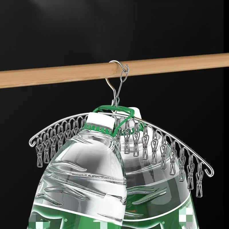 Heavy Duty Stainless Steel Laundry Hanger 20 Clip Windproof Sock Dryer Rack Curved Garment Organizer for Home Dorm Clothes Airer