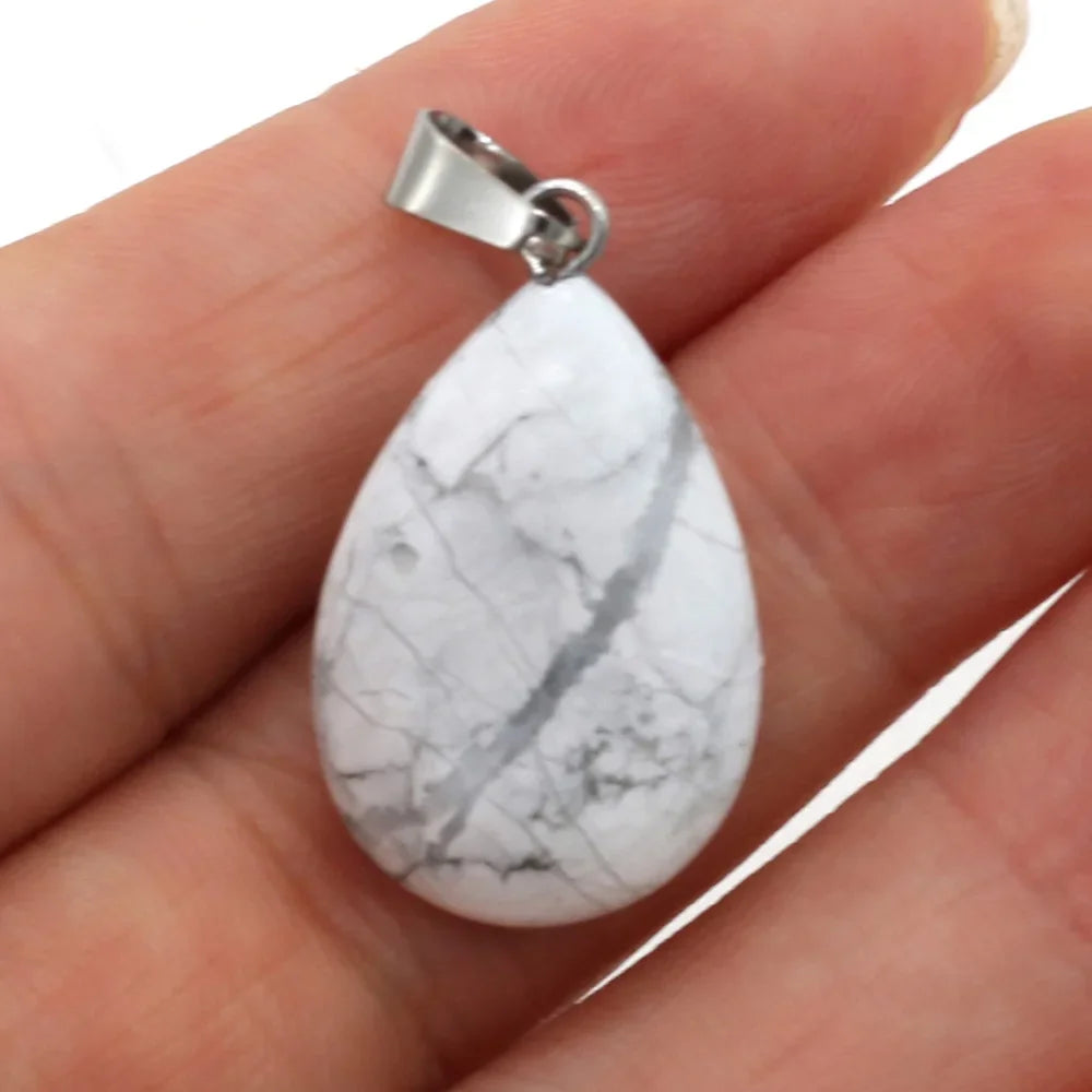 Natural Drop Shape Stone Pendant Crystal Rose Quartz Agate Yellow Jade Opal Malachite Charms for Jewelry Making DIY Accessories