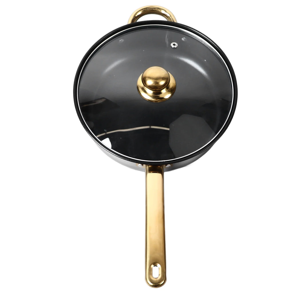 12Pcs Kitchen Pots Stainless Steel Golden Handle Smoothing Sturdy Pot Durable Easy to Clean Cookware Set for Home Cooking