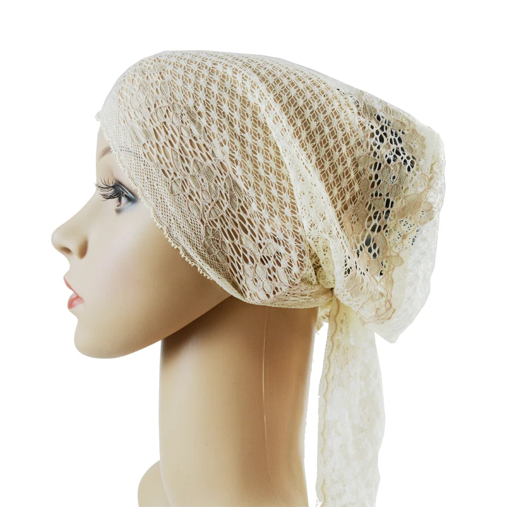 Muslim Women Head Scarf Lace Flower Underscarf Elastic Hijab Hair Cover Headwrap Chemo Cap Islam Headband Bonnet Turbante Mujer
