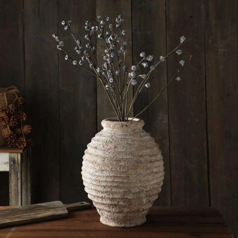 Retro Nostalgic Rough Clay Pottery Vase 21.5CM High Vasen Room Decoration Vases Vintage Handmade Style Home Decor Items