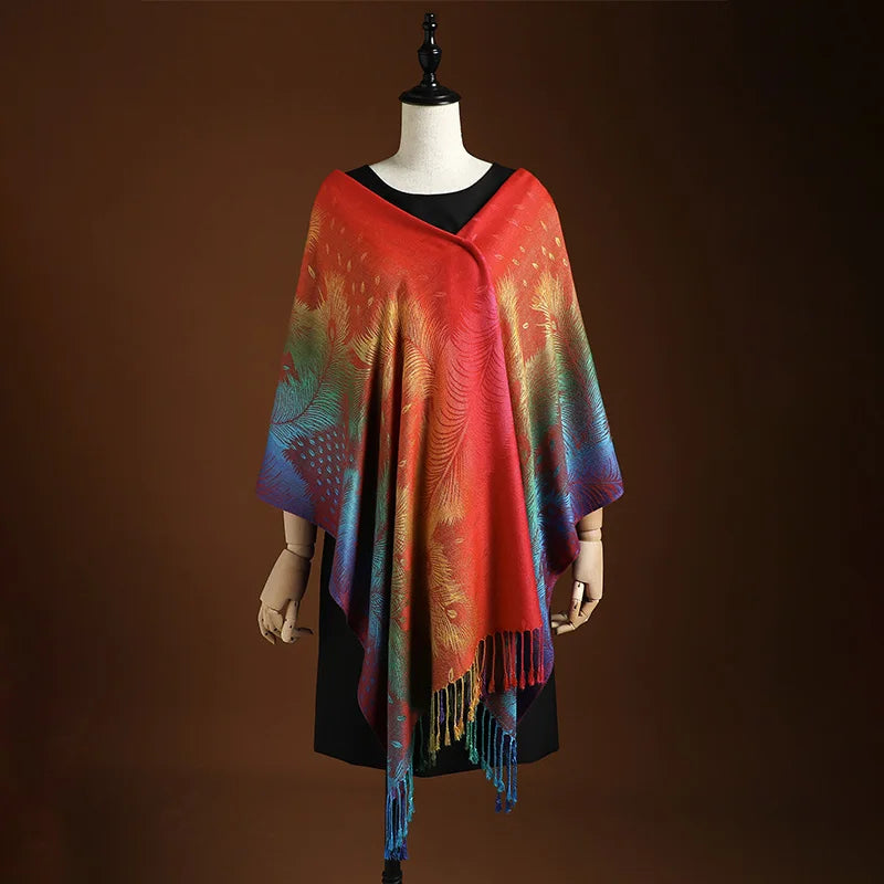 Bohemian Style Paisley Shawl, Multicolor Fringe Scarf, Dual-Purpose Windproof Warm Wrap For Women, Suitable For Mardi Gras
