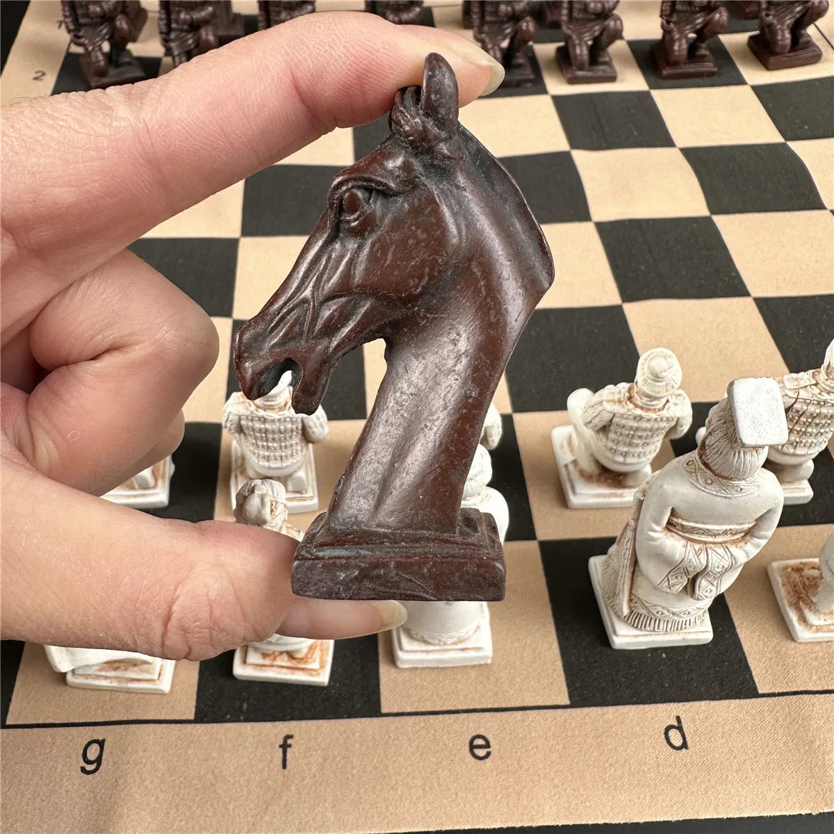 Terra Cotta Warriors Antique Big Chess Pieces Chess Leather Chess Board 43cm/16.93inch Handmade Characters Parent Games