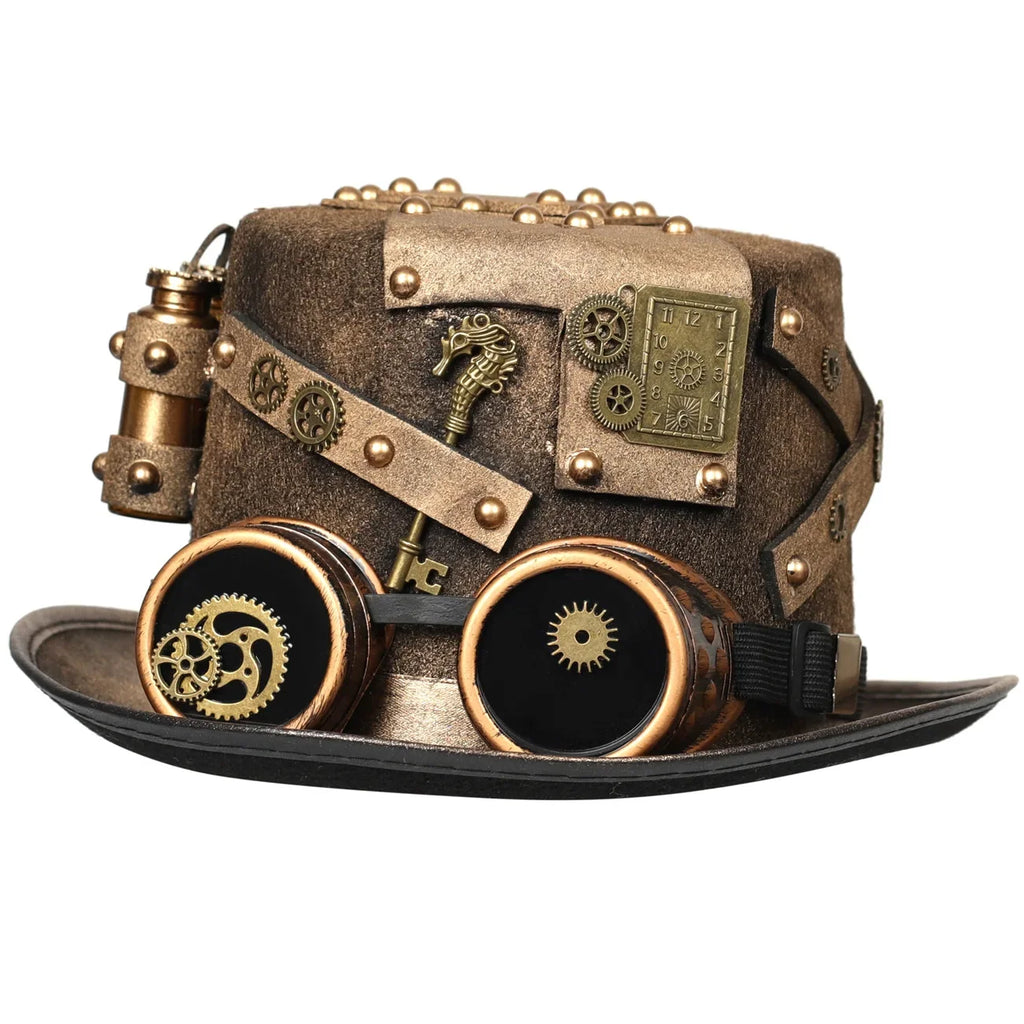 Gothic Headwear Steampunk Hat Victorian Top Magic Gears Goggles Chain Top Hats for Dress Up Halloween Cosplay Costume Fedora Cap