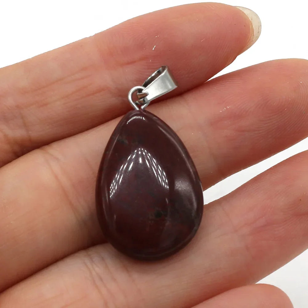 Natural Drop Shape Stone Pendant Crystal Rose Quartz Agate Yellow Jade Opal Malachite Charms for Jewelry Making DIY Accessories