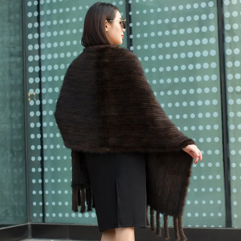 Long Style Women Knitted Real Mink Fur Pashmina Scarves Winter Real Natural Mink Fur Scarf Lady 100% Natural Real Mink Fur Shawl