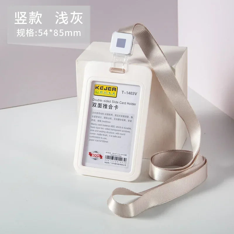 Cards Slots Double-sided Staff Work Card Cover Pass Access Card Holder Name Badge Holder ID Tag Bus Card Sleeve with Lanyard