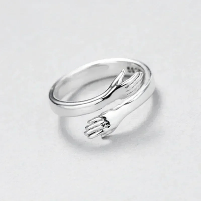 Adjustable Ring Novelty Love Hug Charms Open Band Minimalist for Men Women 925 Sterling Silver Couple Lover Dating Jewelry