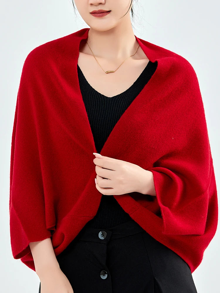 Trend Shawl Wrap Scarf Two Purposes 100% Wool Women Knitted Accessories Cape Casual Soft Scarves Warm Cappa Cozy Fashion Mantles