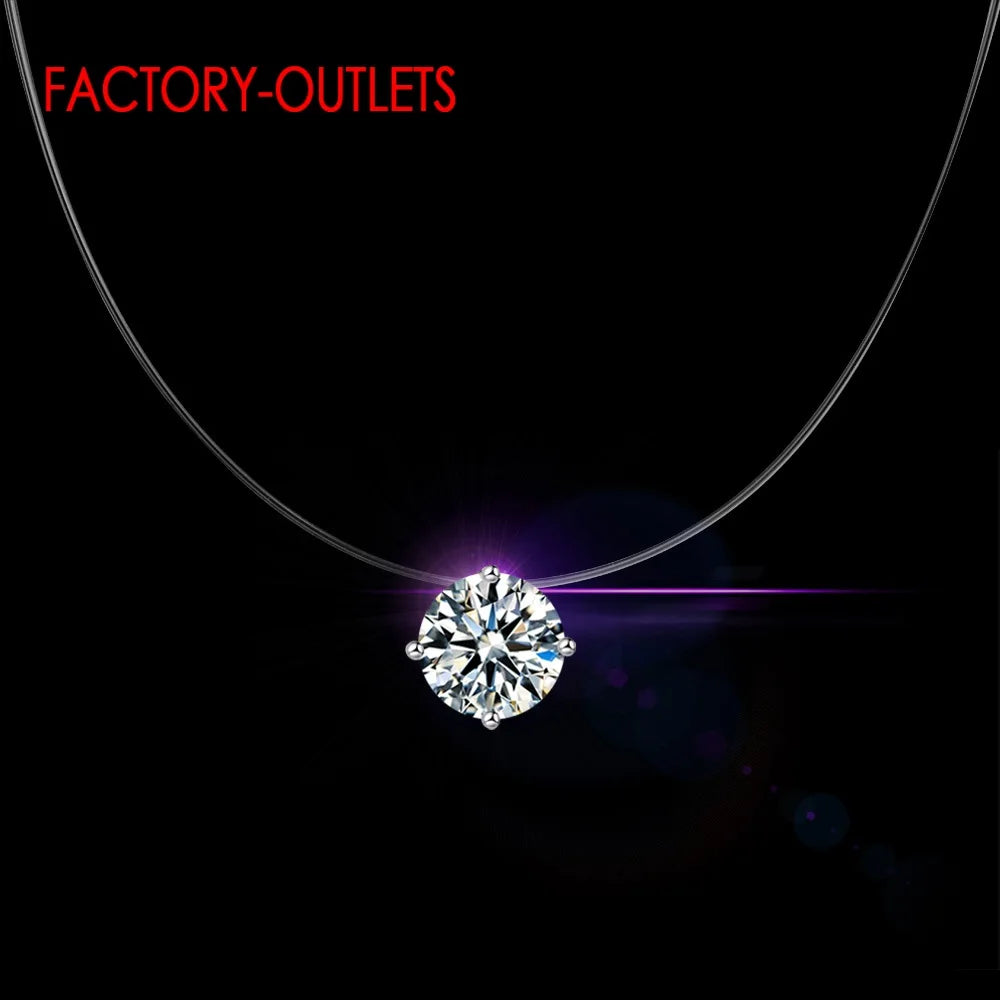 Big Sale 925 Sterling Silver Chokers Necklace Cubic Zircon Pearl CZ Round Heart Cross Moon Square Transparent Fish Line Jewelry