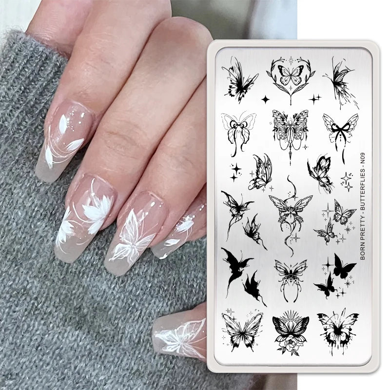 BORN PRETTY Stamping Plates Nail Art Templates Flower Natural Animal French Tips  DIY Nail Design Image Stencil Tool Manicure