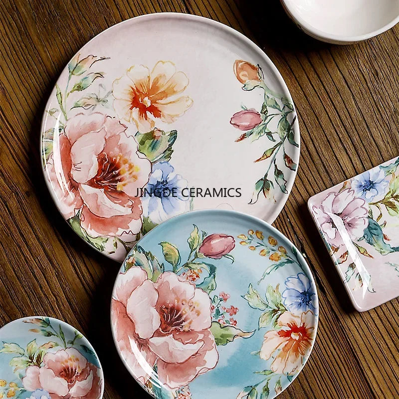 Exquisite Ceramic Plates Round Steak Dinner Pasta Plate Underglaze Colour dishware Kitchen Accessories Home Salad Plate