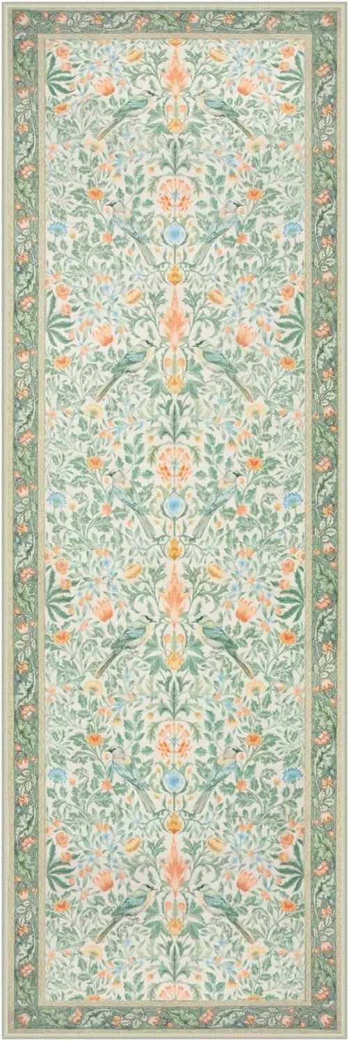 Floral Hallway Runner Rug Soft Flower Botanical Indoor Carpet Bedroom Non-Slip Floor Mat Machine Washable Rugs for Living Room