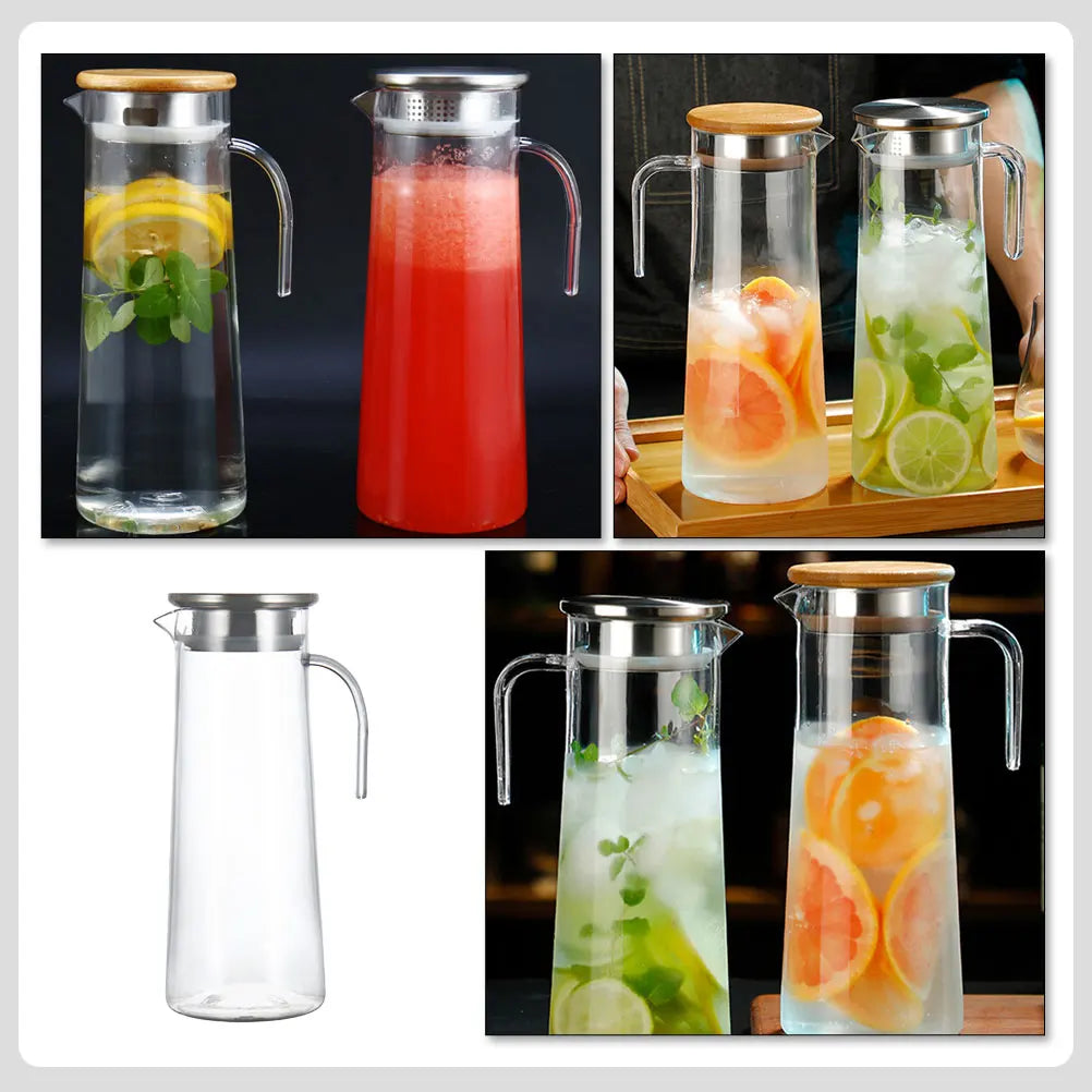 Acrylic Cold Water Pitcher Large Capacity Stainless Steel Wooden Clear Water Jug for Home Office Party Lemon Tea