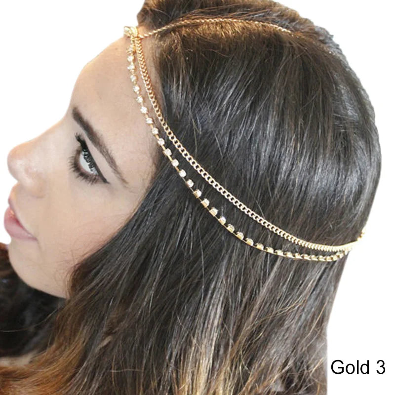 Boho Bridal Wedding Head Chain Bohemian Pendant Forehead Headband Chain Hairbands for Women Headpiece Hair Jewelry Accessories