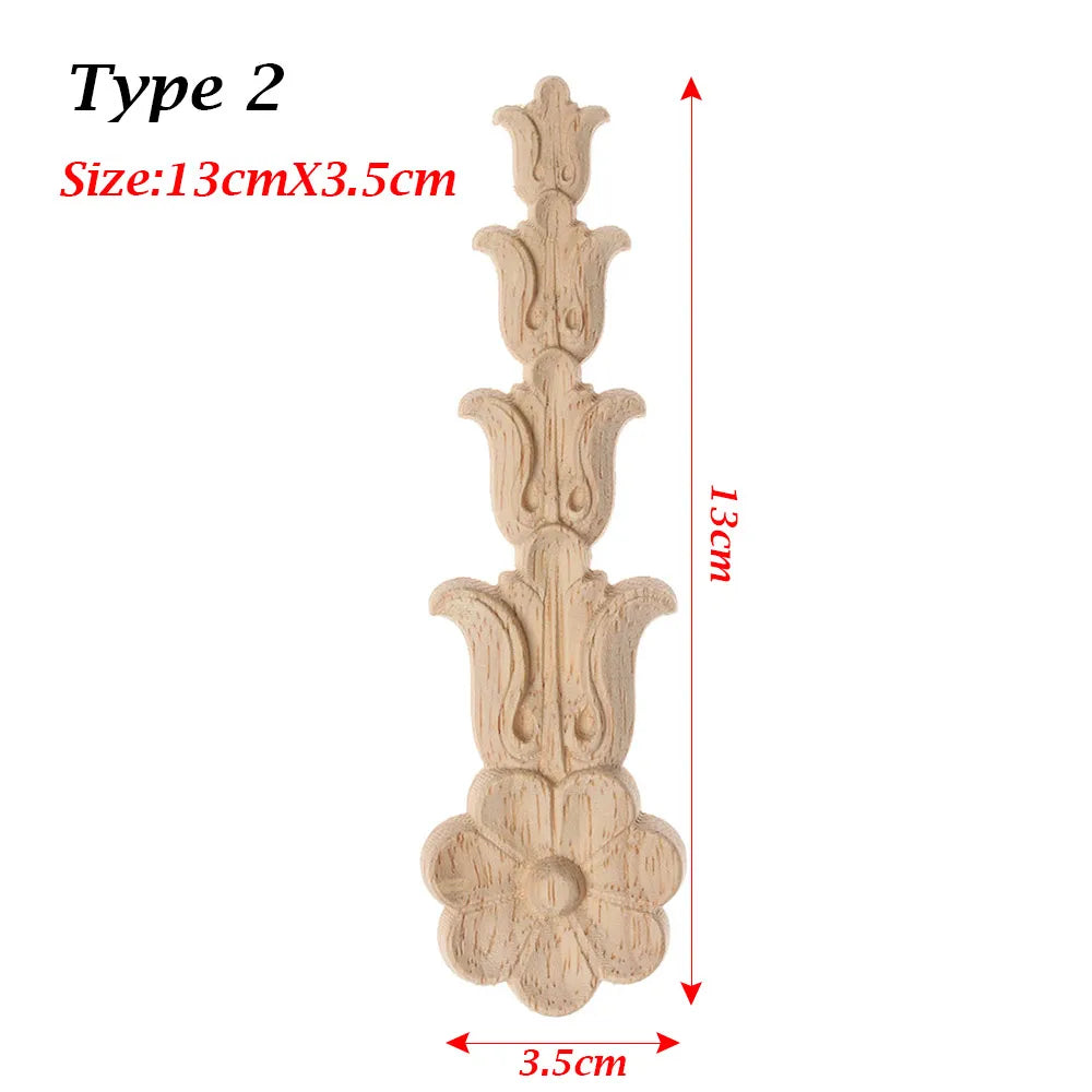 Floral Carved Corner Appliques Woodcarving Rose Natural Wooden Crafts Unpainted Door Adornment Furniture Ornament Home Decor