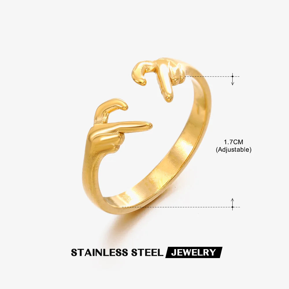 2023 New Gold Color Stainless Steel Finger Ring Minimalist Metal Heart Love Opening Ring for Women Girls Party Jewelry Gift