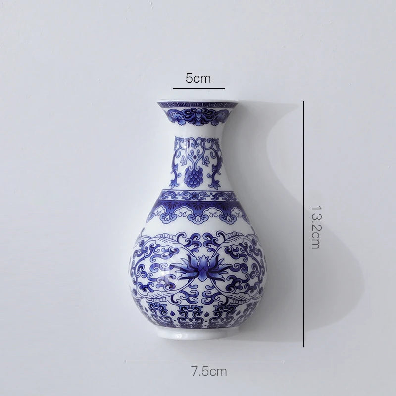 Ceramic Vase Antique Blue And White Porcelain Flower Container Home Living Room Decor Small Vase Wall Hanging Crafts Ornaments