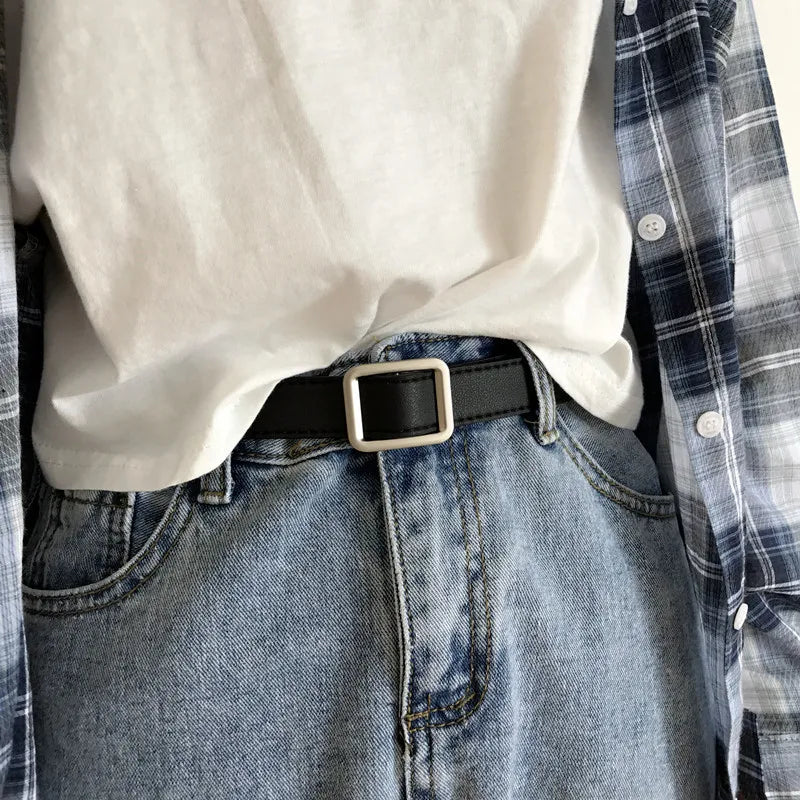 PU Leather Belt For Women Square Buckle Pin Buckle Jeans Black Belt Chic Luxury Brand Ladies Vintage Strap Female Waistband