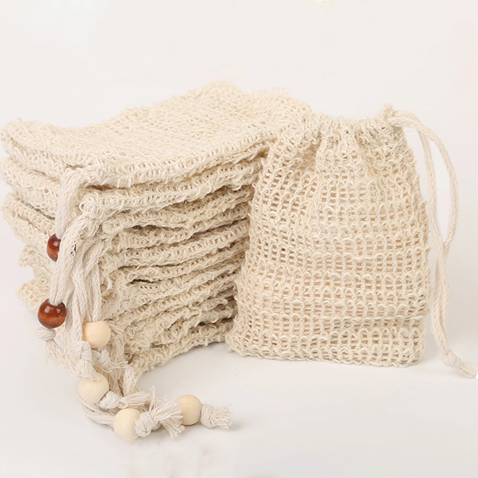 1-20pcs Natural Sisal Soap Bags Shower Bath Exfoliating Soap Saver Pouch Holder for Bath & Shower Use Soap Packaging Mesh Bags ﻿