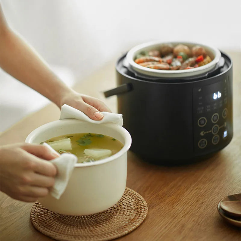 750W 2L Electric Rice Cooker Ceramic Glaze Pot 24H Pressure Cooker Multifunctional Automatic Rice Cooker for Small Kitchens