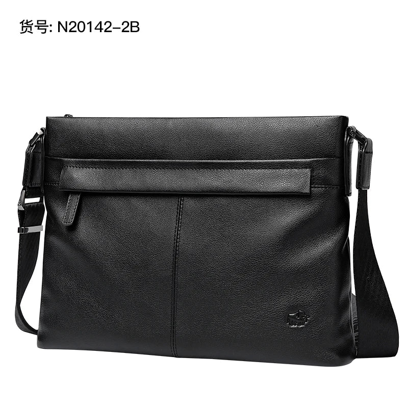 BISON DENIM Soft Genuine Leather Men Shoulder Bag 10.5" Ipad Cowhide Crossbody Bag for Men Casual Work Business Messenger Bag