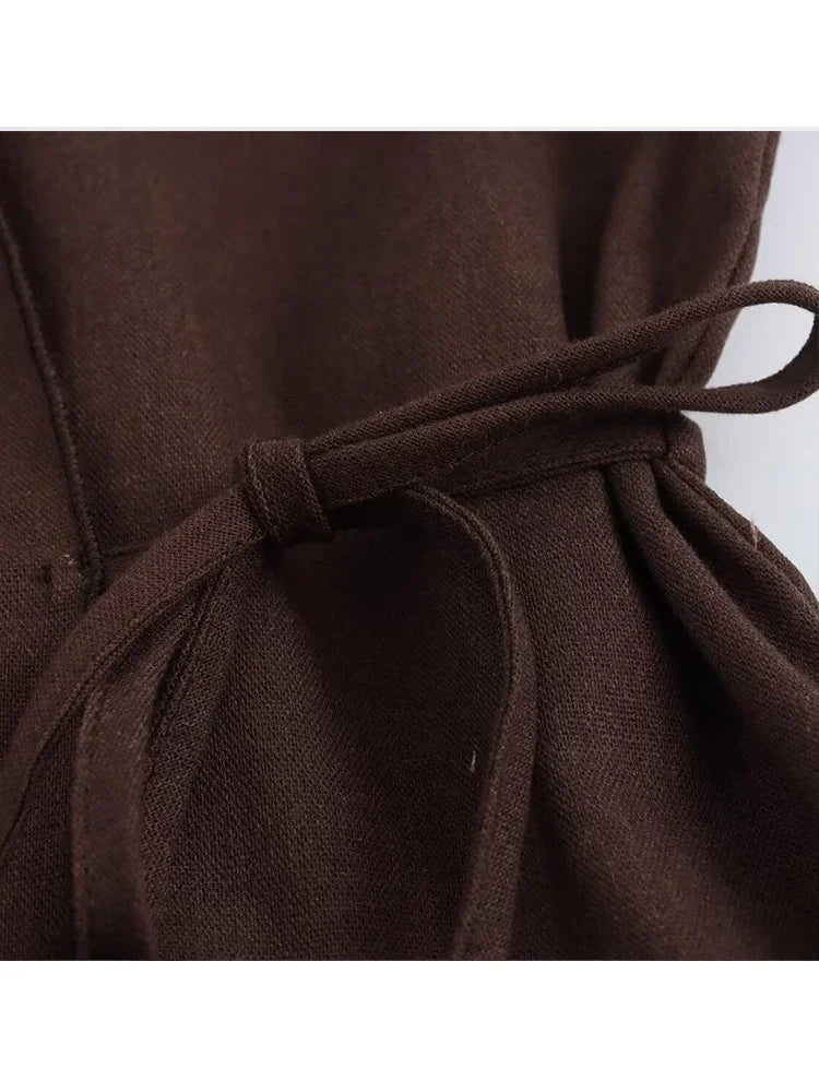 Fashion Linen 2 Pieces Women 2024 Spring Summer Kimono Style Loose Lace Up Shirts Tops Women's Wide Leg Pants Sets