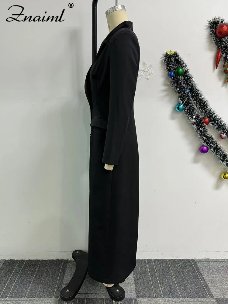 Znaiml Office Lady Lapel Pocket Slim Black Long Suit Jacket Women Blazer Dress Fashion Work Business African Birthday Robe Coats