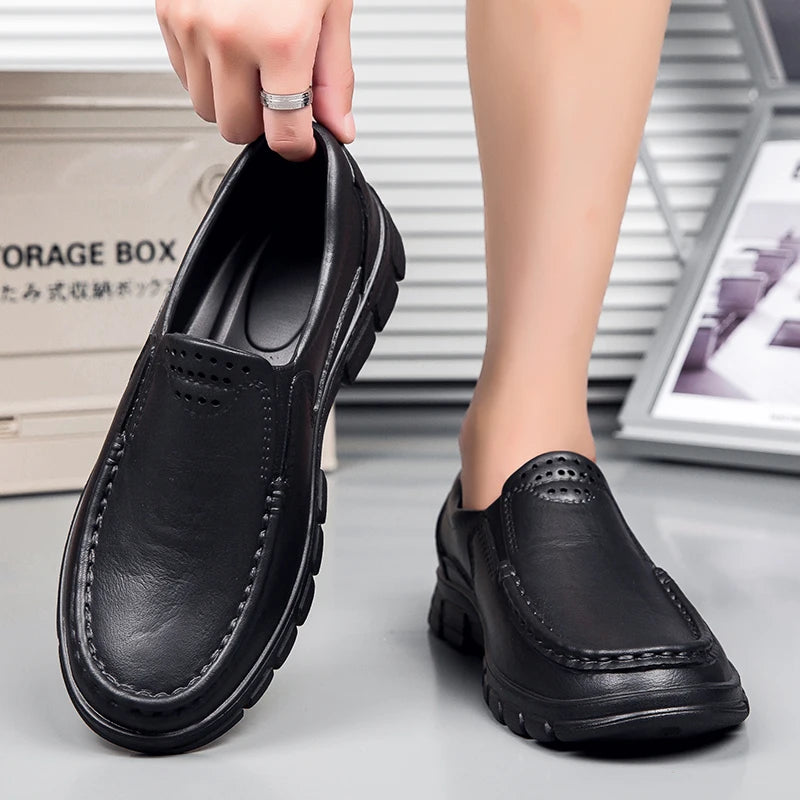 Chef Shoes Non-slip Oil-proof Kitchen Work Shoes Business Casual Leather Shoes Staff Comfortable Loafers Outdoor Fishing Shoes