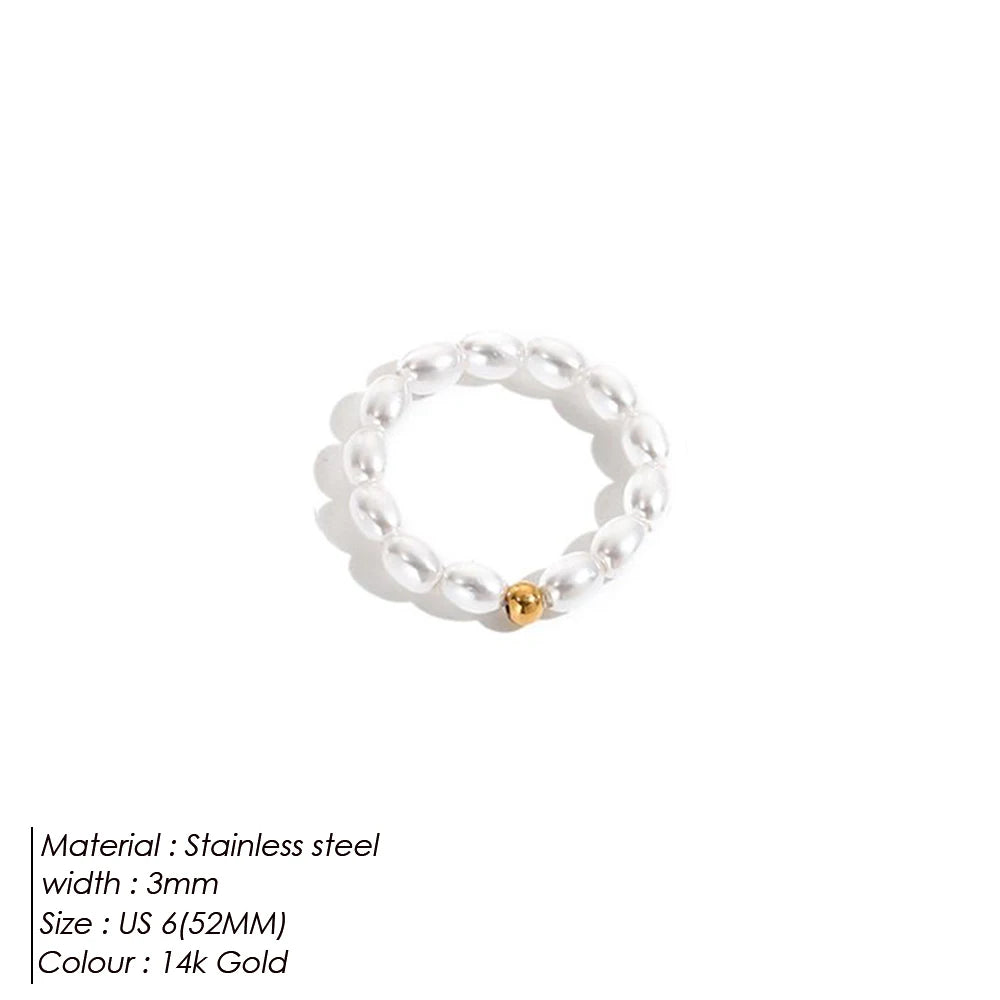 eManco Korean Imitation Pearl Minimalist Pearl Finger Ring White Round Pearl Ring Wedding Anniversary Gift