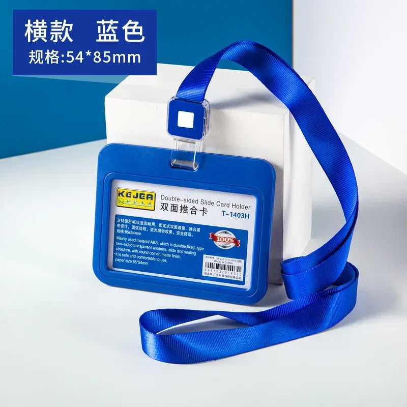 Cards Slots Double-sided Staff Work Card Cover Pass Access Card Holder Name Badge Holder ID Tag Bus Card Sleeve with Lanyard